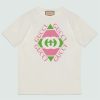 Replica Gucci GG Women Vintage Logo Print T-Shirt Off White Cotton Jersey Crewneck Short Sleeves