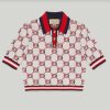 Replica Gucci Men GG Cotton Jacquard Polo Shirt Ivory Red Polo Collar Short Sleeves