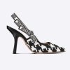 Replica Dior Women J’Adior Slingback Pump Black and White Cotton Embroidery with Macro Houndstooth Motif
