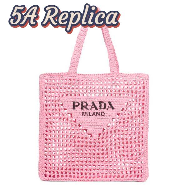 Replica Prada Women Raffia Tote Bag-Pink 2