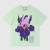 Replica Gucci Men Ken Scott Print Cotton T-Shirt Purple Flower Crewneck Oversize Fit-Lime