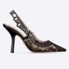 Replica Dior Women Shoes J’Adior Slingback Pump Black Transparent Mesh Embroidered Roses Motif