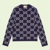Replica Gucci Men GG Wool Jacquard Sweater Blue Ivory Long Sleeves Crewneck