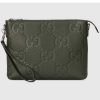 Replica Gucci Unisex Jumbo GG Medium Messenger Bag Dark Green Leather Zip Closure