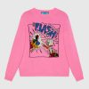Replica Gucci Women Disney x Gucci Donald Duck Wool Sweater Crew Neck-Pink