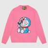 Replica Gucci Women Doraemon x Gucci Wool Sweater Pink Wool Crewneck