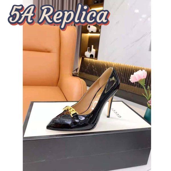 Replica Gucci GG Women’s Leather Pump with Chain Black Leather 9 cm Heel 6