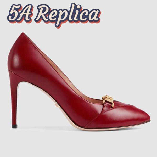 Replica Gucci GG Women’s Leather Pump with Chain Red Leather 9 cm Heel