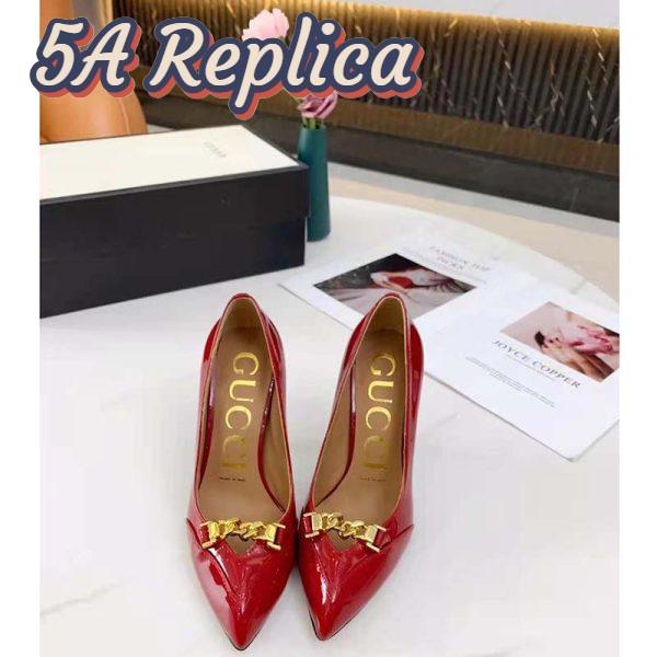 Replica Gucci GG Women’s Leather Pump with Chain Red Leather 9 cm Heel 4