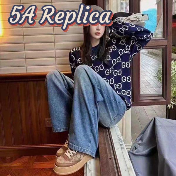 Replica Gucci Women GG Wool Jacquard Sweater Blue Ivory Long Sleeves Crewneck 7