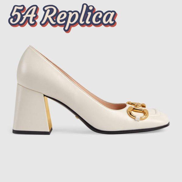 Replica Gucci GG Women’s Mid-Heel Pump with Horsebit White Leather 8 cm Heel