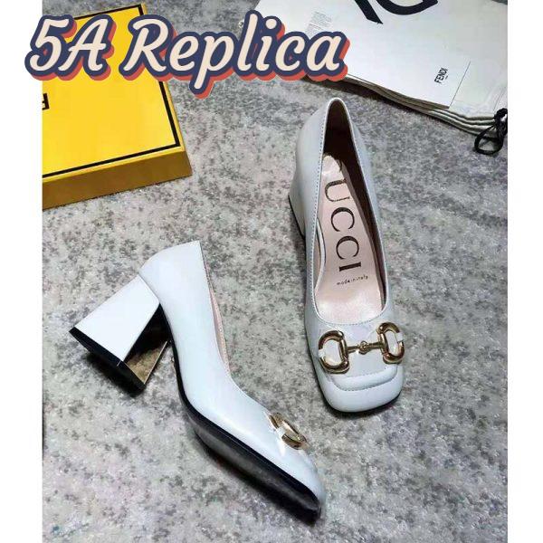 Replica Gucci GG Women’s Mid-Heel Pump with Horsebit White Leather 8 cm Heel 3