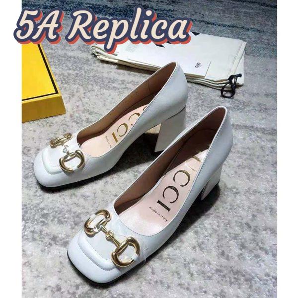 Replica Gucci GG Women’s Mid-Heel Pump with Horsebit White Leather 8 cm Heel 4