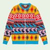 Replica Gucci Women GG Wool Jacquard Sweater Blue Ivory Long Sleeves Crewneck 14
