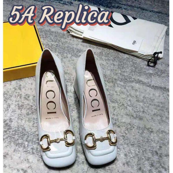 Replica Gucci GG Women’s Mid-Heel Pump with Horsebit White Leather 8 cm Heel 5