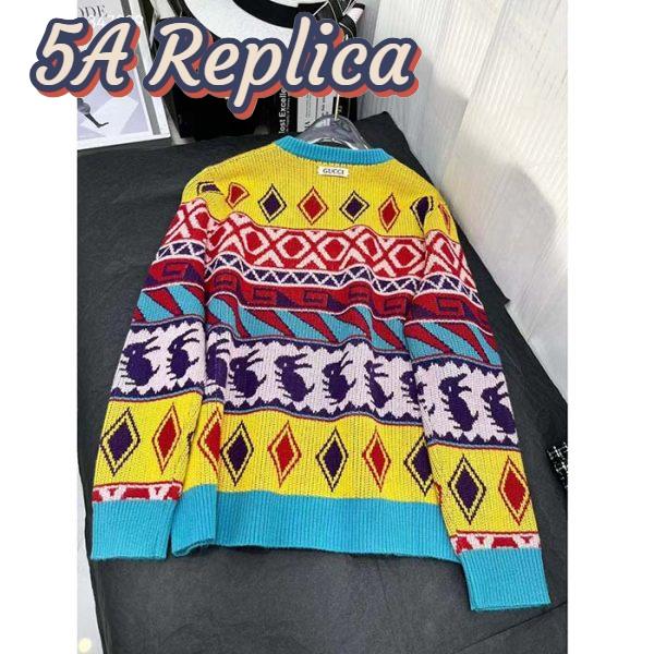 Replica Gucci Women GG Wool Jacquard Zip Jacket Multicolor Geometric Motif Wool Bunny Label 4
