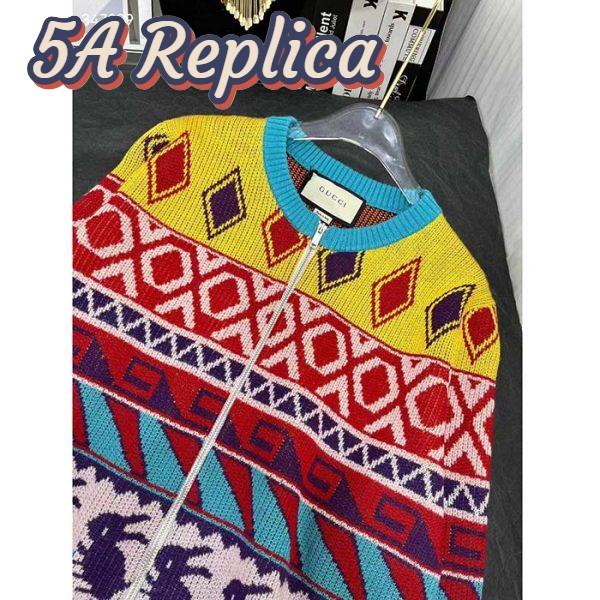 Replica Gucci Women GG Wool Jacquard Zip Jacket Multicolor Geometric Motif Wool Bunny Label 6