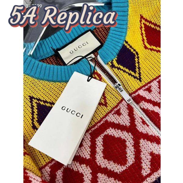 Replica Gucci Women GG Wool Jacquard Zip Jacket Multicolor Geometric Motif Wool Bunny Label 7