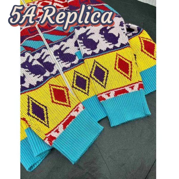 Replica Gucci Women GG Wool Jacquard Zip Jacket Multicolor Geometric Motif Wool Bunny Label 8