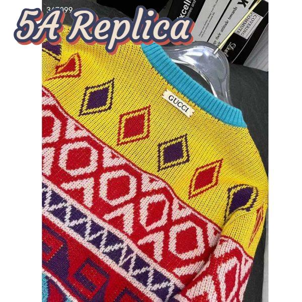 Replica Gucci Women GG Wool Jacquard Zip Jacket Multicolor Geometric Motif Wool Bunny Label 9