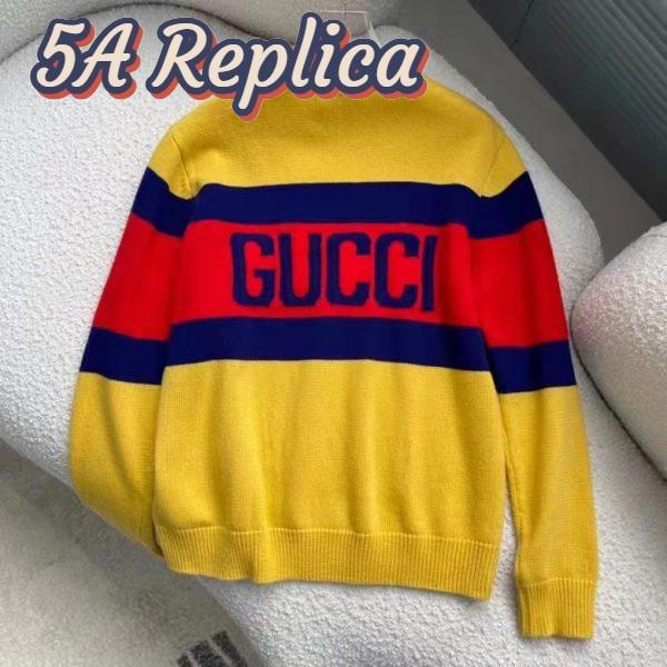 Replica Gucci Women Gucci 100 Wool Sweater Yellow Wool Blue Red Web 100 Intarsia 4