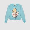 Replica Gucci Women Mohair Crop Sweater Chick Egg Turquoise Knit Wool Blend
