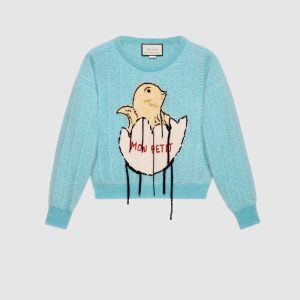 Replica Gucci Women Mohair Crop Sweater Chick Egg Turquoise Knit Wool Blend 2