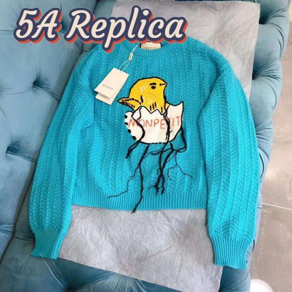 Replica Gucci Women Mohair Crop Sweater Chick Egg Turquoise Knit Wool Blend 3