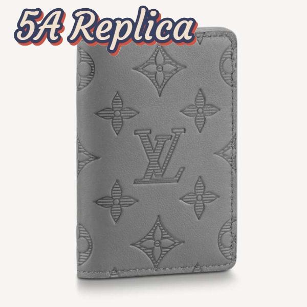 Replica Louis Vuitton LV Unisex Pocket Organizer Anthracite Gray Monogram Shadow Calf Leather 2