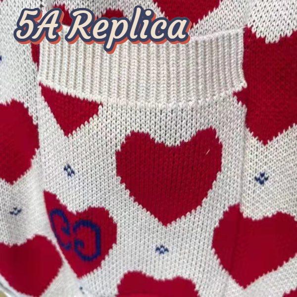 Replica Gucci Women’s Les Pommes Cotton Heart Sweater White Hearts Knit Cotton Jacquard V-Neck 6