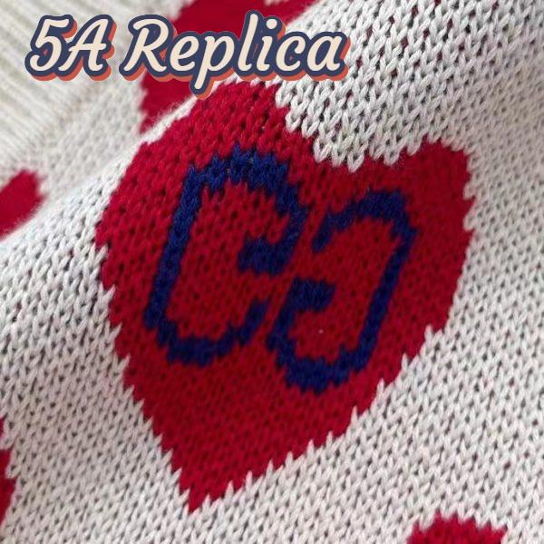 Replica Gucci Women’s Les Pommes Cotton Heart Sweater White Hearts Knit Cotton Jacquard V-Neck 8
