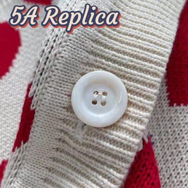 Replica Gucci Women’s Les Pommes Cotton Heart Sweater White Hearts Knit Cotton Jacquard V-Neck 10