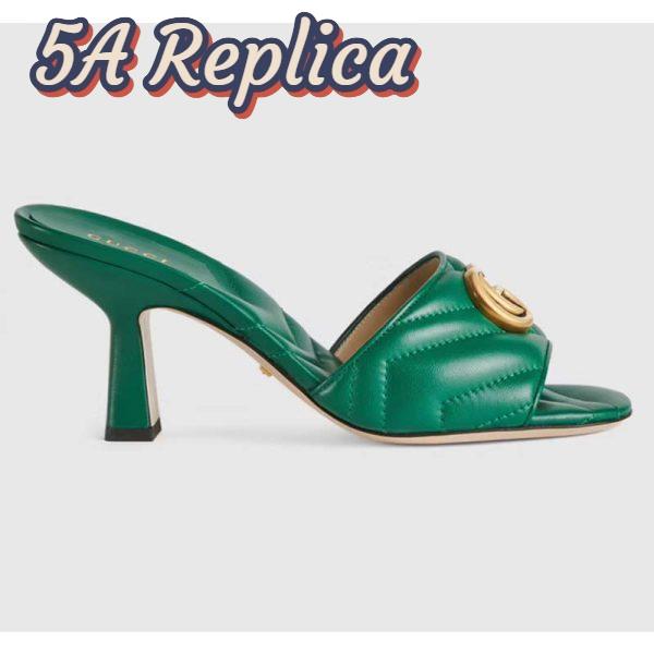 Replica Gucci Women GG Double G Slide Sandal Emerald Green Chevron Matelassé Leather 7.6 cm Heel 2