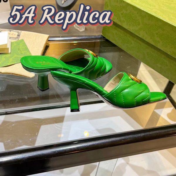 Replica Gucci Women GG Double G Slide Sandal Emerald Green Chevron Matelassé Leather 7.6 cm Heel 3