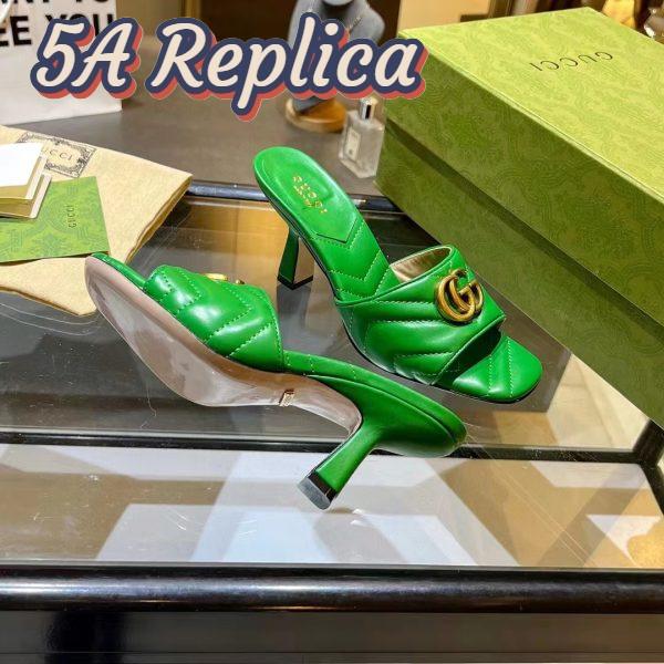 Replica Gucci Women GG Double G Slide Sandal Emerald Green Chevron Matelassé Leather 7.6 cm Heel 5