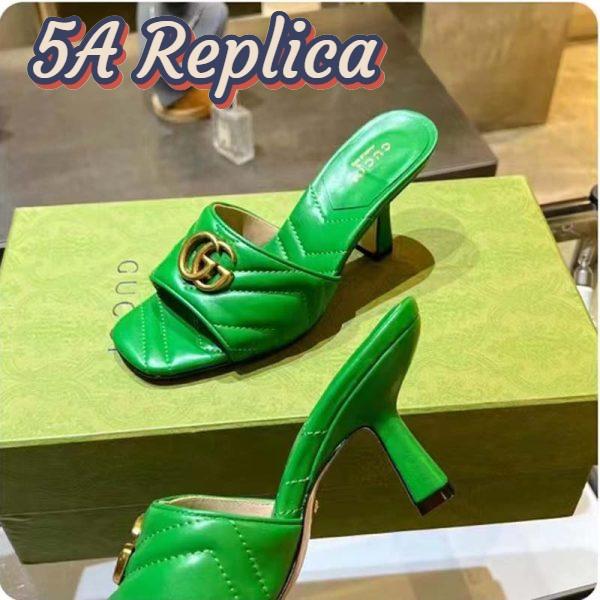 Replica Gucci Women GG Double G Slide Sandal Emerald Green Chevron Matelassé Leather 7.6 cm Heel 11