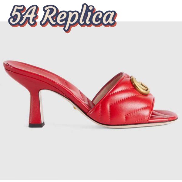 Replica Gucci Women GG Double G Slide Sandal Red Chevron Matelassé Leather 7.6 cm Heel 2