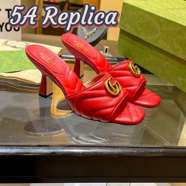 Replica Gucci Women GG Double G Slide Sandal Red Chevron Matelassé Leather 7.6 cm Heel 3