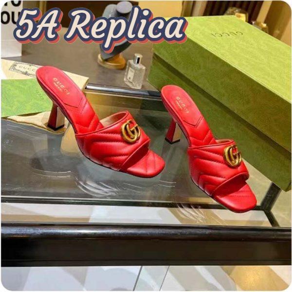 Replica Gucci Women GG Double G Slide Sandal Red Chevron Matelassé Leather 7.6 cm Heel 4