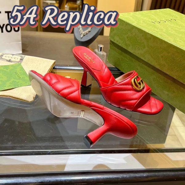 Replica Gucci Women GG Double G Slide Sandal Red Chevron Matelassé Leather 7.6 cm Heel 5