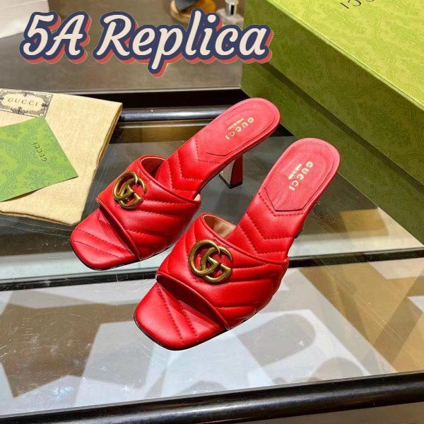 Replica Gucci Women GG Double G Slide Sandal Red Chevron Matelassé Leather 7.6 cm Heel 7