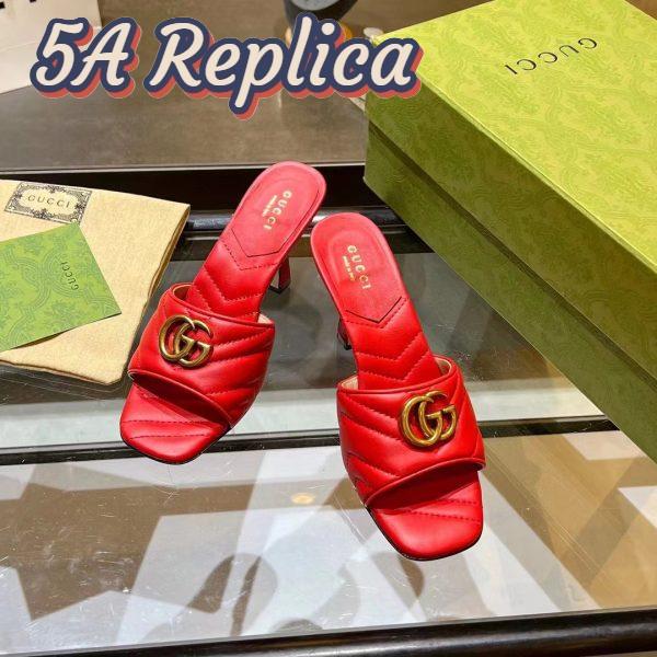 Replica Gucci Women GG Double G Slide Sandal Red Chevron Matelassé Leather 7.6 cm Heel 8