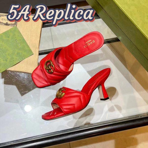 Replica Gucci Women GG Double G Slide Sandal Red Chevron Matelassé Leather 7.6 cm Heel 10