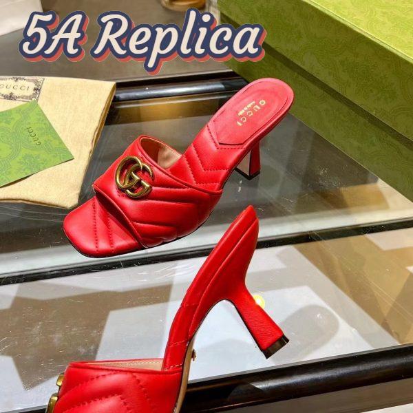 Replica Gucci Women GG Double G Slide Sandal Red Chevron Matelassé Leather 7.6 cm Heel 11
