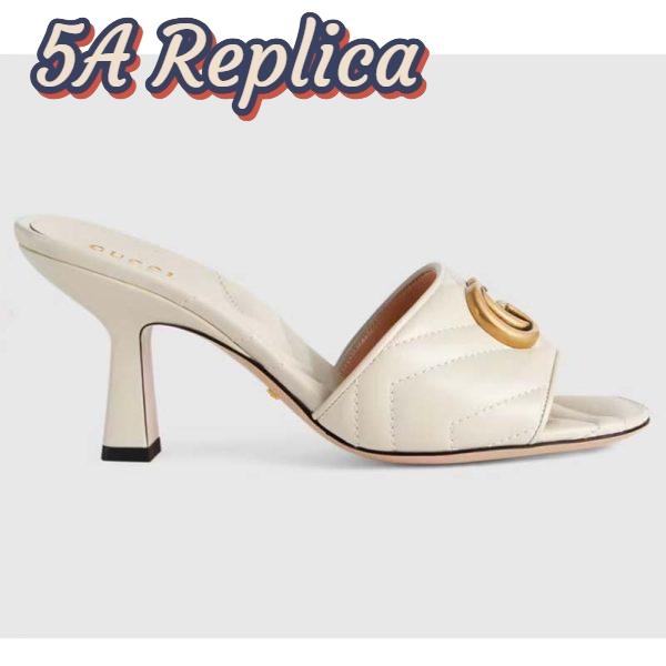 Replica Gucci Women GG Double G Slide Sandal White Chevron Matelassé Leather 7.6 cm Heel 2