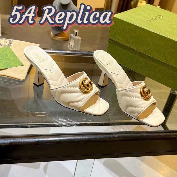 Replica Gucci Women GG Double G Slide Sandal White Chevron Matelassé Leather 7.6 cm Heel 4