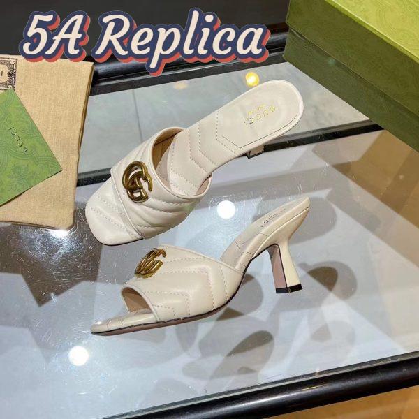 Replica Gucci Women GG Double G Slide Sandal White Chevron Matelassé Leather 7.6 cm Heel 5