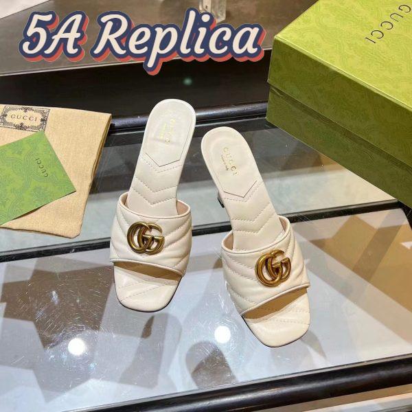 Replica Gucci Women GG Double G Slide Sandal White Chevron Matelassé Leather 7.6 cm Heel 6