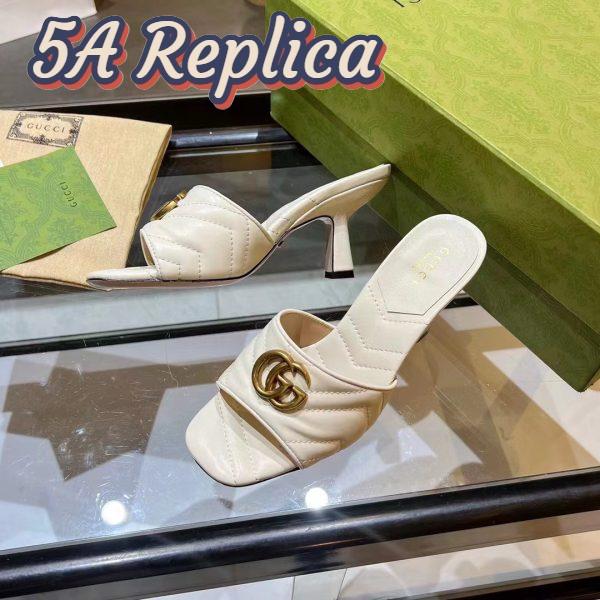 Replica Gucci Women GG Double G Slide Sandal White Chevron Matelassé Leather 7.6 cm Heel 7