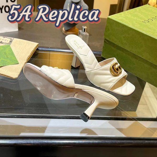 Replica Gucci Women GG Double G Slide Sandal White Chevron Matelassé Leather 7.6 cm Heel 8